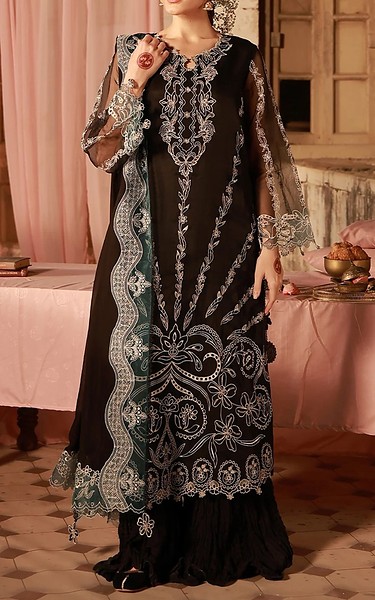 Sahar Black Organza Suit | Pakistani Embroidered Chiffon Dresses USA- Image 2