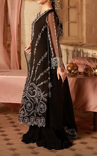 Sahar Black Organza Suit | Pakistani Embroidered Chiffon Dresses USA- Image 3