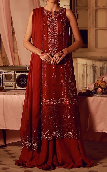 Sahar Maroon Chiffon Suit | Pakistani Embroidered Chiffon Dresses USA- Image 1