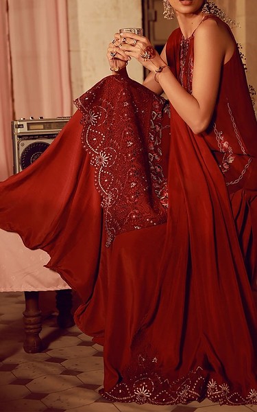 Sahar Maroon Chiffon Suit | Pakistani Embroidered Chiffon Dresses USA- Image 2