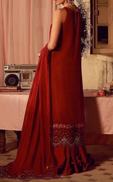 Sahar Maroon Chiffon Suit | Pakistani Embroidered Chiffon Dresses USA- Image 3
