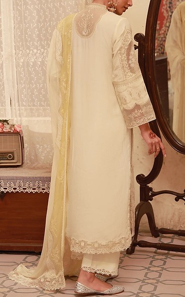 Sahar Off-white Raw Silk Suit | Pakistani Embroidered Chiffon Dresses USA- Image 3