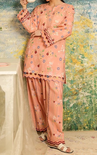 Sahar Peach Cambric Suit (2 Pcs) | Pakistani Lawn Dress in USA- Image 1