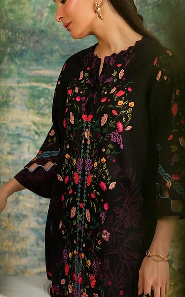 Sahar Black Cambric Suit (2 Pcs) | Pakistani Lawn Dress in USA- Image 2