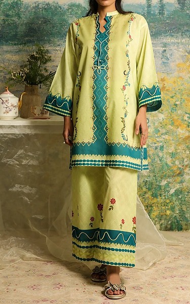 Sahar Lime Green Cambric Suit (2 Pcs) | Pakistani Lawn Dress in USA- Image 1