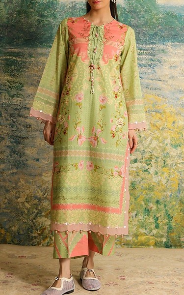 Sahar Green Cambric Suit (2 Pcs) | Pakistani Lawn Dress in USA- Image 1