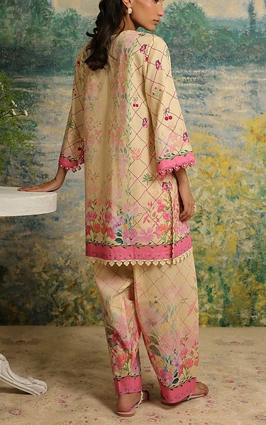 Sahar Beige Cambric Suit (2 Pcs) | Pakistani Lawn Dress in USA- Image 2