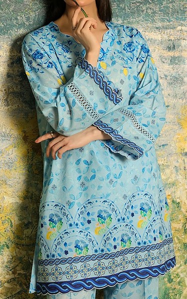 Sahar Light Blue Cambric Suit (2 Pcs) | Pakistani Lawn Dress in USA- Image 2