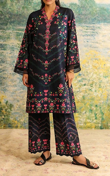 Sahar Navy Cambric Suit (2 Pcs) | Pakistani Lawn Dress in USA- Image 1