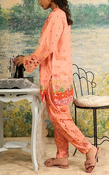 Sahar Peach Cambric Suit (2 Pcs) | Pakistani Lawn Dress in USA- Image 2