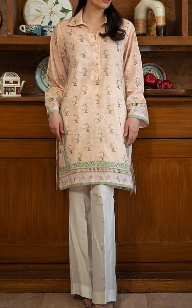 Sahar Peach Lawn Kurti | Pakistani Lawn Dress in USA- Image 1