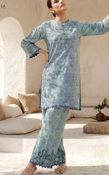 Sahar Mint/Blue Lawn Suit (2 Pcs) | Pakistani Lawn Dress in USA- Image 1