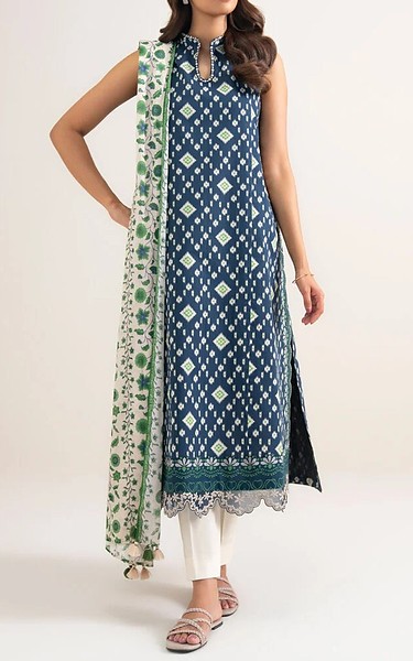 Sapphire Blue/Off White Lawn Suit (2 Pcs) | Pakistani Lawn Dress in USA- Image 1