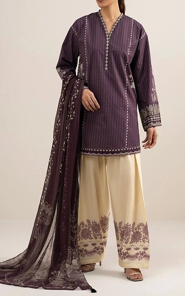 Sapphire Purple Taupe Cotton Suit | Pakistani Lawn Dress in USA- Image 1