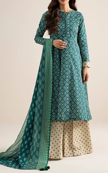 Sapphire Teal/Off White Lawn Suit | Pakistani Lawn Dress in USA- Image 1
