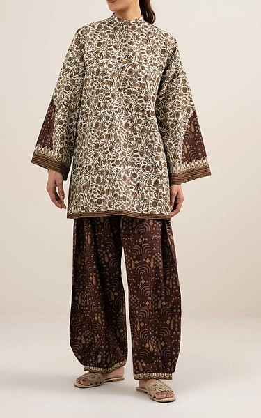 Sapphire Off White/Brown Cotton Suit (2 Pcs) | Pakistani Lawn Dress in USA- Image 1