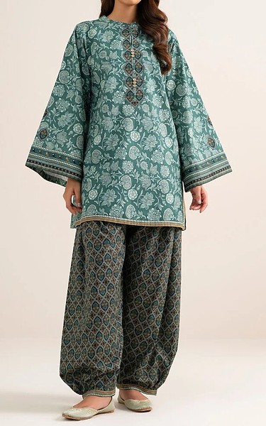 Sapphire Teal/Off White Cotton Suit (2 Pcs) | Pakistani Lawn Dress in USA- Image 1