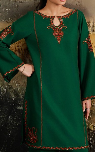 Kayseria Green Khaddar Suit (2Pcs) | Pakistani Winter Dresses in USA- Image 2