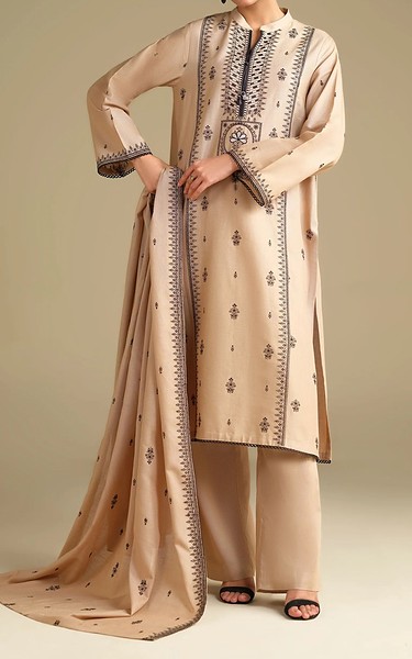 Kayseria Beige Khaddar Suit | Pakistani Winter Dresses in USA- Image 1