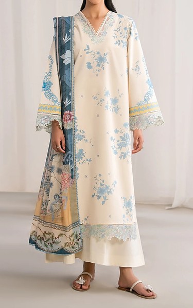 Seran Off White Cambric Suit | Pakistani Winter Dresses in USA- Image 1