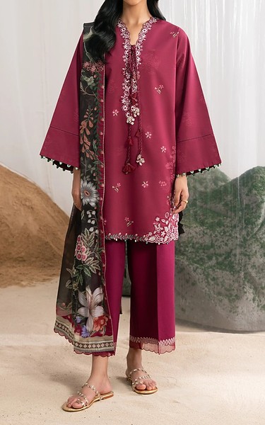 Seran Raspberry Cambric Suit | Pakistani Winter Dresses in USA- Image 1