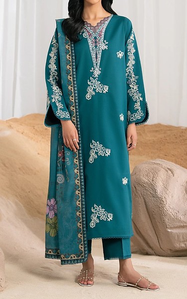 Seran Teal Cambric Suit | Pakistani Winter Dresses in USA- Image 1