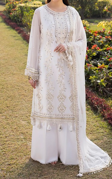 Sifa White Chiffon Suit | Pakistani Embroidered Chiffon Dresses USA- Image 1