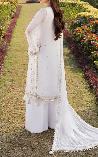 Sifa White Chiffon Suit | Pakistani Embroidered Chiffon Dresses USA- Image 3