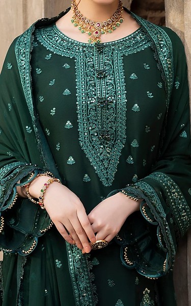 Sifa Dark Green Chiffon Suit | Pakistani Embroidered Chiffon Dresses USA- Image 3