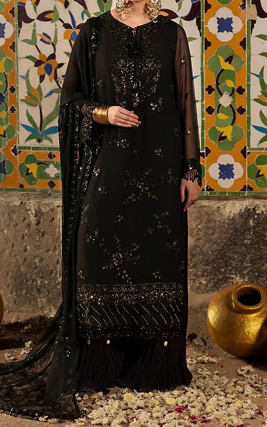 Sifa Black Chiffon Suit | Pakistani Embroidered Chiffon Dresses USA- Image 1