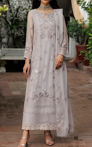 Sifa Light Grey Chiffon Suit | Pakistani Embroidered Chiffon Dresses USA- Image 1