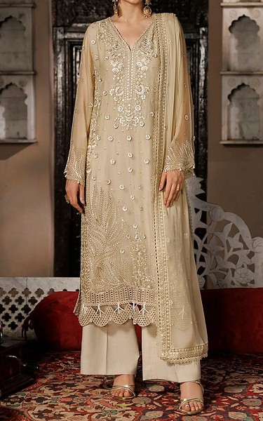 Sifa Fawn Chiffon Suit | Pakistani Embroidered Chiffon Dresses USA- Image 1