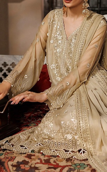 Sifa Fawn Chiffon Suit | Pakistani Embroidered Chiffon Dresses USA- Image 3