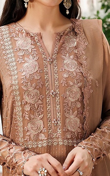Sifa Tan Chiffon Suit | Pakistani Embroidered Chiffon Dresses USA- Image 2