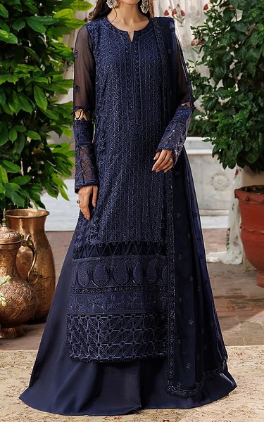 Sifa Royal Blue Chiffon Suit | Pakistani Embroidered Chiffon Dresses USA- Image 1