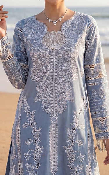 Threads and Motifs Cornflower Blue Cotton Suit | Pakistani Lawn Dress in USA- Image 1