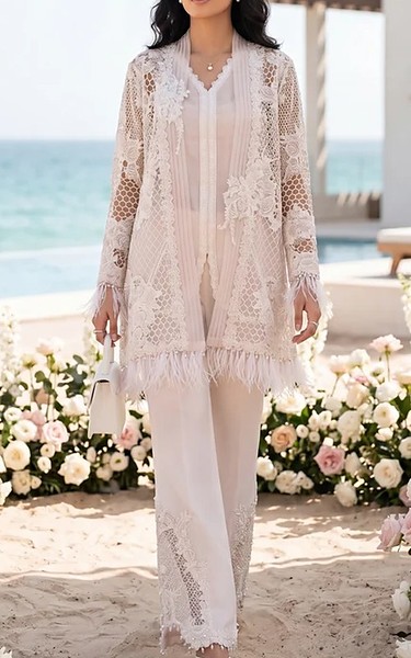 Threads and Motifs Peach Cotton Suit | Pakistani Lawn Dress in USA- Image 1