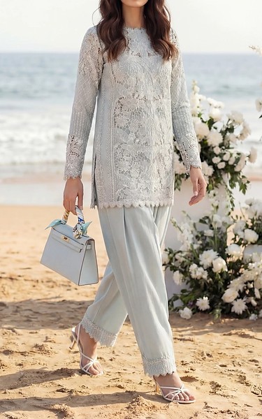 Threads and Motifs Mist Blue Cotton Suit | Pakistani Lawn Dress in USA- Image 1