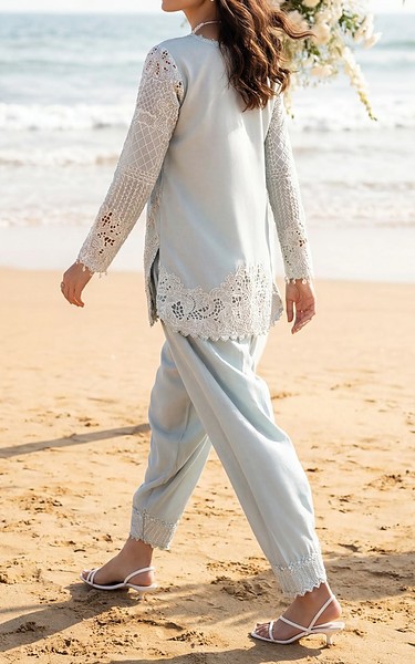 Threads and Motifs Mist Blue Cotton Suit | Pakistani Lawn Dress in USA- Image 2