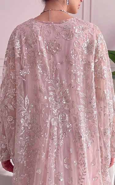 Threads and Motifs Blush Pink Net Suit | Pakistani Embroidered Chiffon Dresses USA- Image 3
