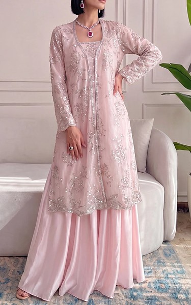 Threads and Motifs Pink Chiffon Suit | Pakistani Embroidered Chiffon Dresses USA- Image 1
