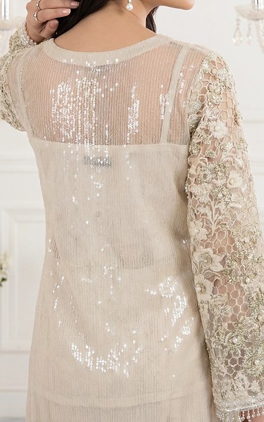 Threads and Motifs Off-white Organza Suit | Pakistani Embroidered Chiffon Dresses USA- Image 3