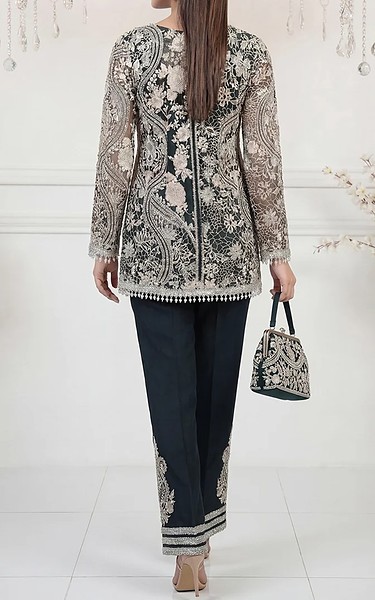 Threads and Motifs Green Net Suit | Pakistani Embroidered Chiffon Dresses USA- Image 3