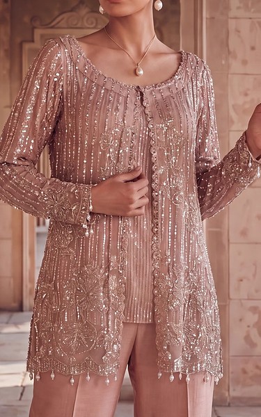 Threads and Motifs Tea Pink Chiffon Suit | Pakistani Embroidered Chiffon Dresses USA- Image 1