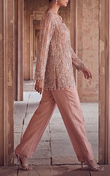 Threads and Motifs Tea Pink Chiffon Suit | Pakistani Embroidered Chiffon Dresses USA- Image 3