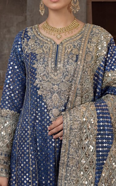 Threads and Motifs Blue Chiffon Suit | Pakistani Embroidered Chiffon Dresses USA- Image 1