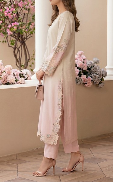 Threads and Motifs Pink Silk Suit | Pakistani Embroidered Chiffon Dresses USA- Image 3