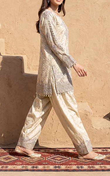 Threads and Motifs Off-white Jaquard Suit | Pakistani Embroidered Chiffon Dresses USA- Image 1