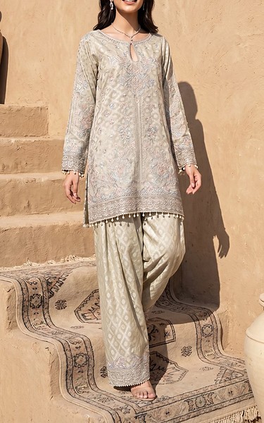 Threads and Motifs Off-white Jaquard Suit | Pakistani Embroidered Chiffon Dresses USA- Image 2