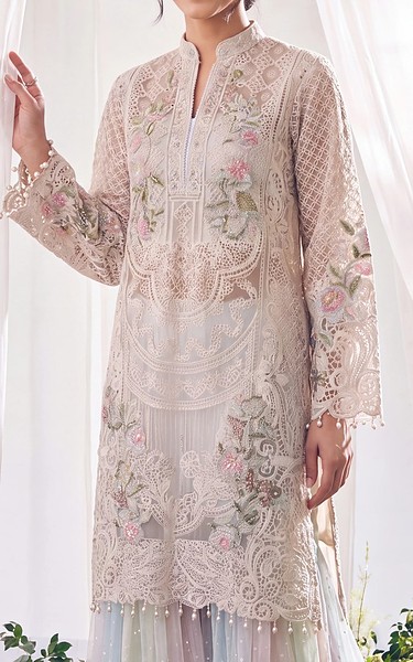 Threads and Motifs Ivory Net Suit | Pakistani Embroidered Chiffon Dresses USA- Image 2